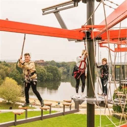 Bear Grylls High Ropes Adventure image at the top of the high ropes Bear Grylls High Ropes Adventure image at the top of the high ropes
